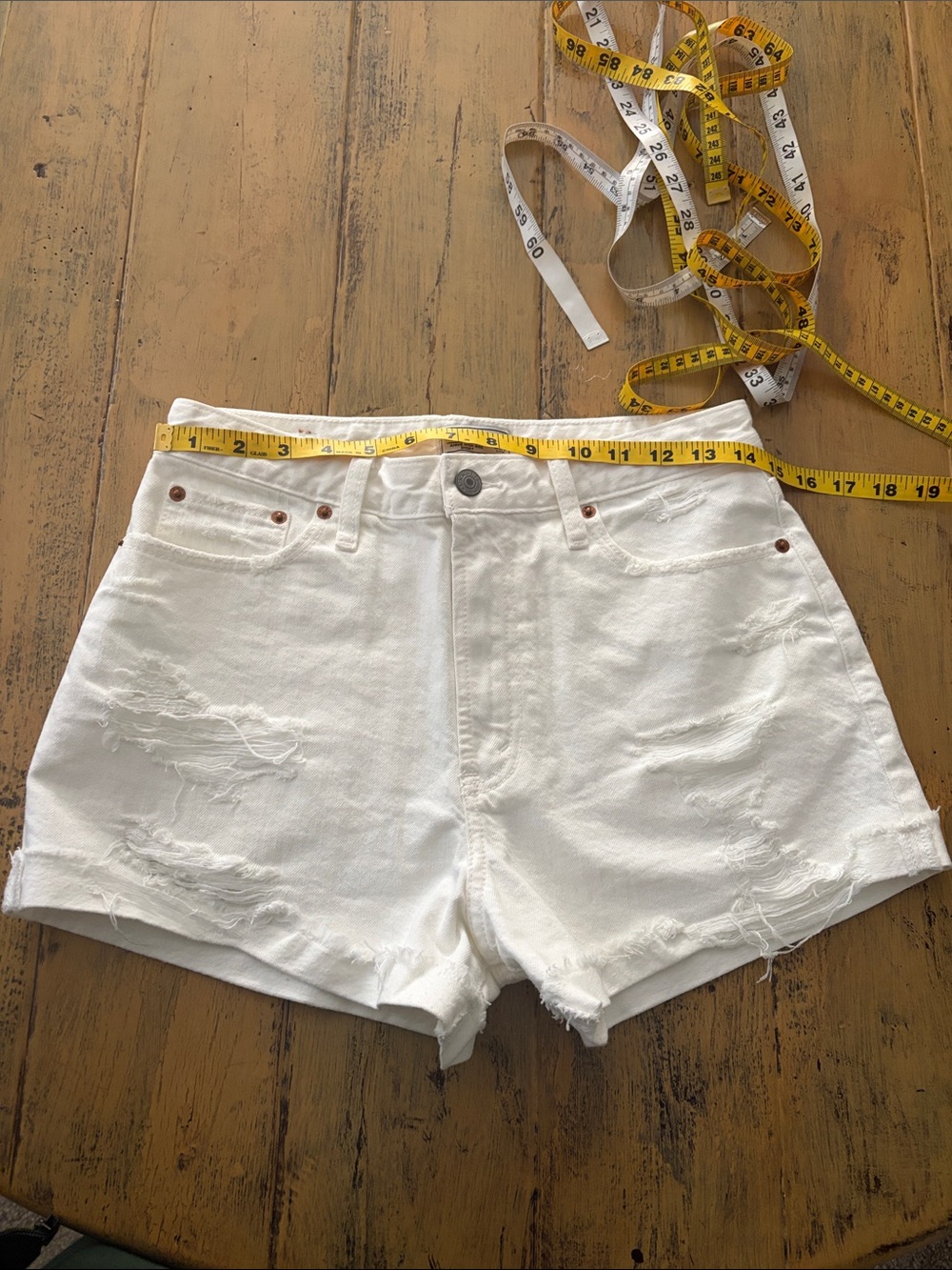 Abercrombie & Fitch White Distressed Denim Short Shorts - Picture 14 of 14